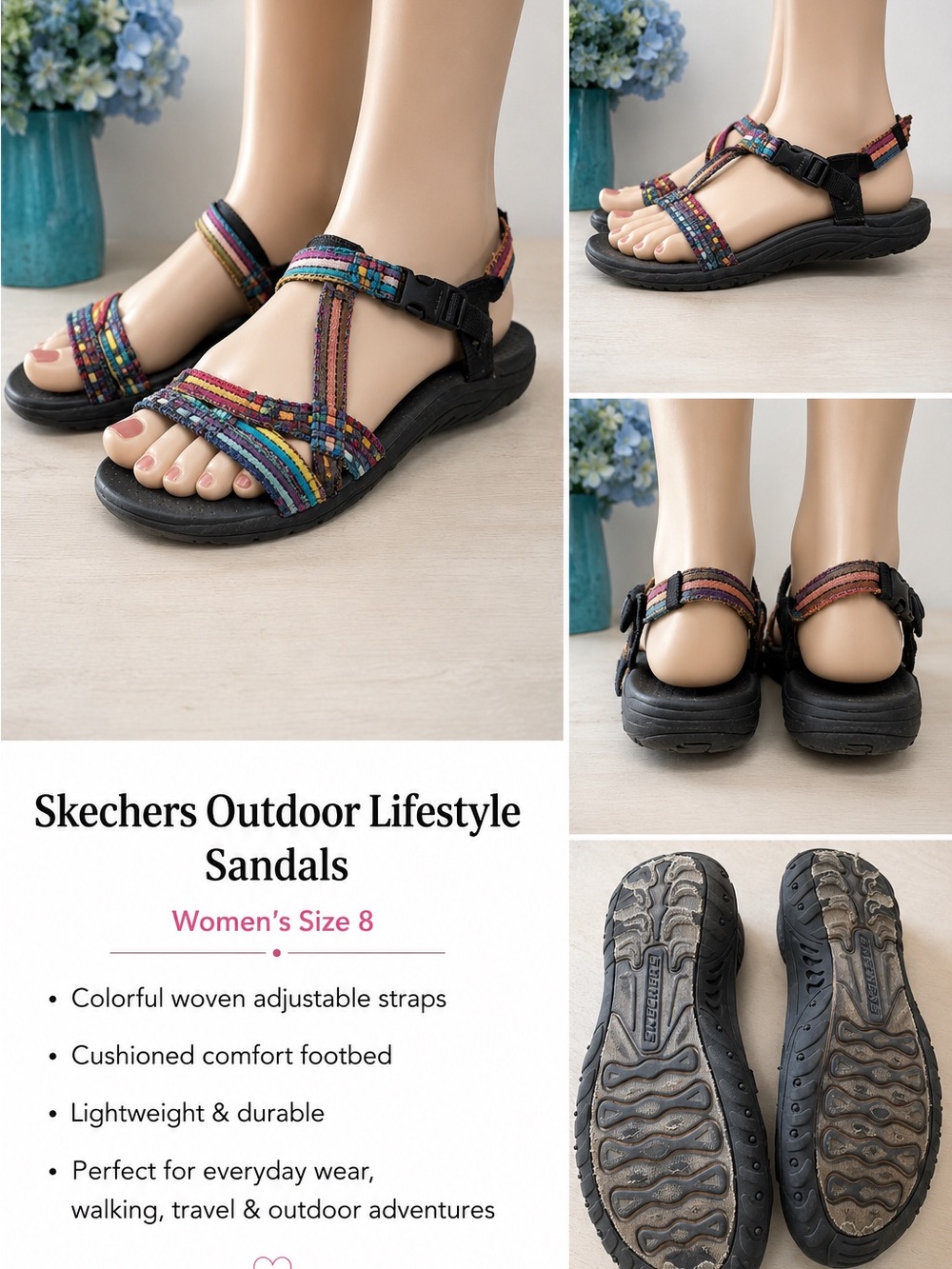 Skechers Women's Multicolor Woven Strap Sandals - Black Sole